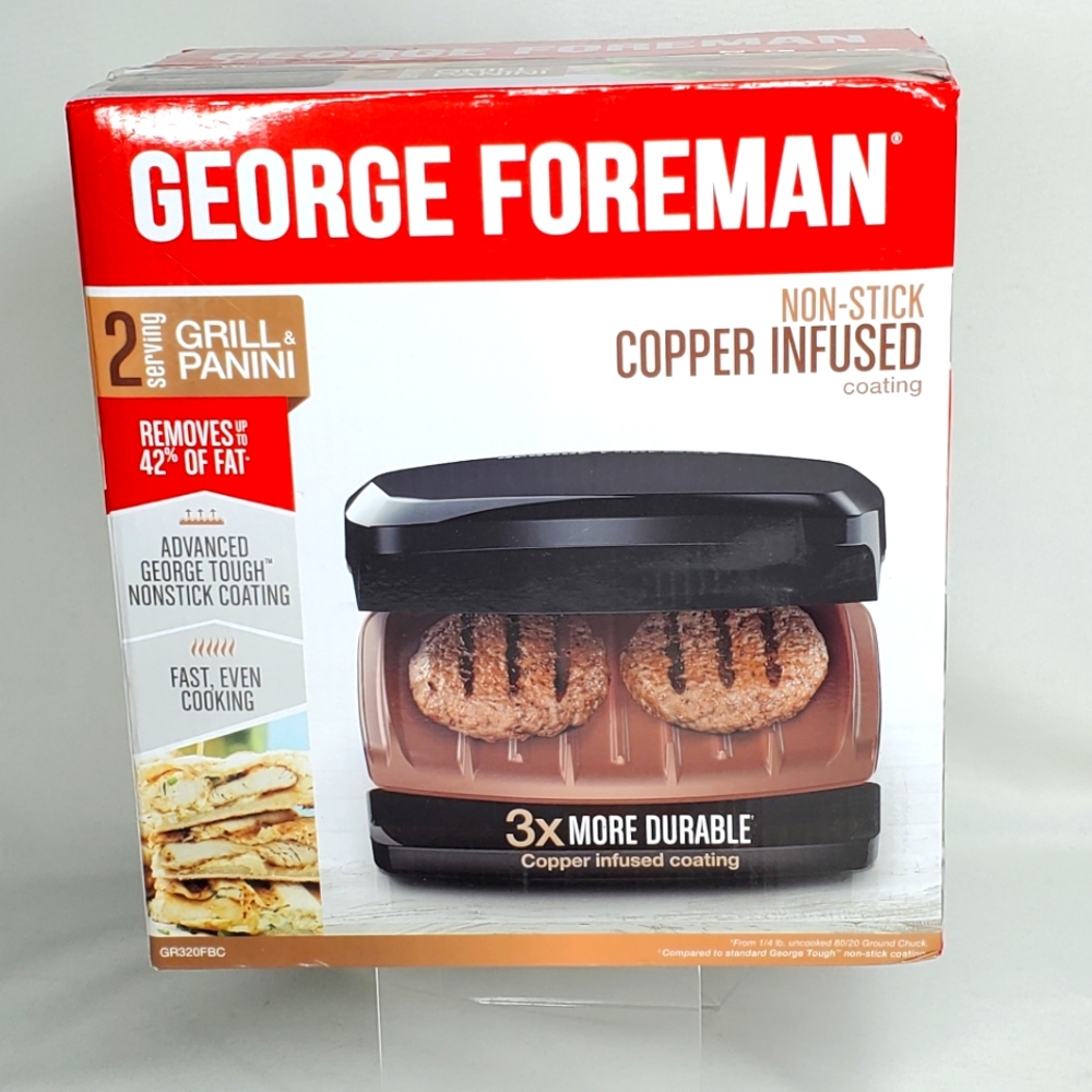 George Foreman 2 Serving Copper Color Classic Plate Grill Electric Indoor NEW.